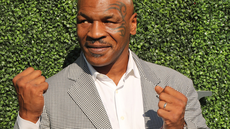 Mike Tyson holding up fists boxing stance