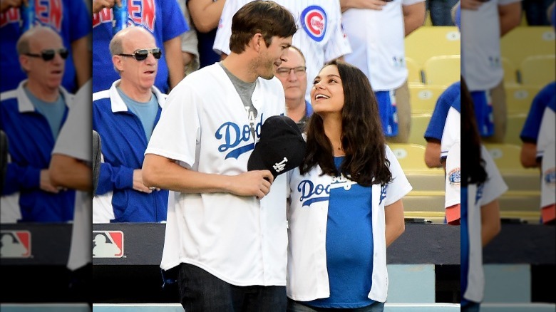Mila Kunis and Ashton Kutcher at a Dodgers game