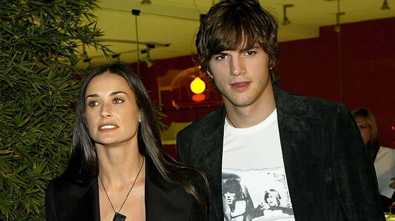 Demi Moore, Ashton Kutcher in all black 