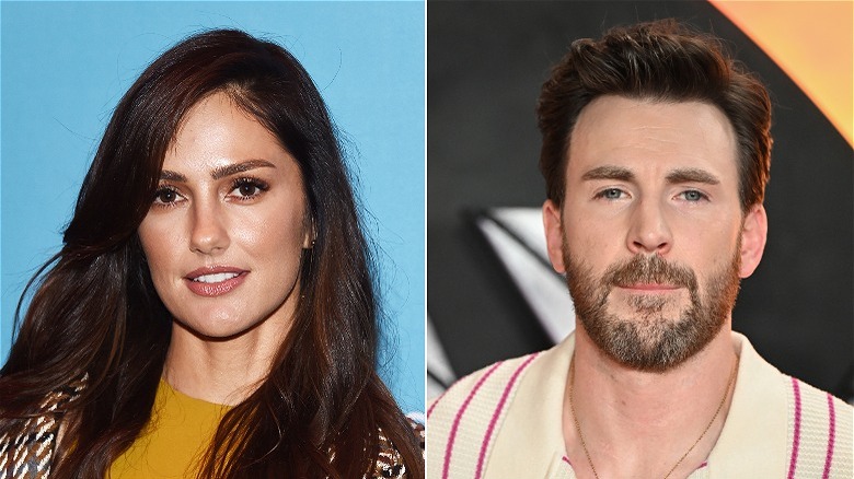 Minka Kelly; Chris Evans posing