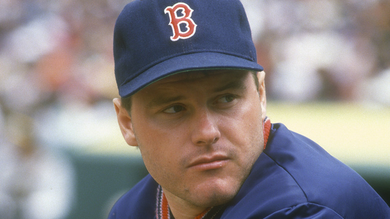 Roger Clemens wearing Red Sox hat