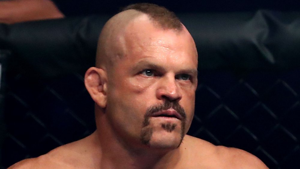 Chuck Liddell looking serious during an MMA fight