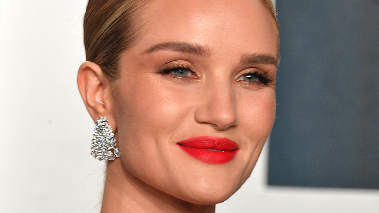 Rosie Huntington-Whiteley with vibrant lipstick