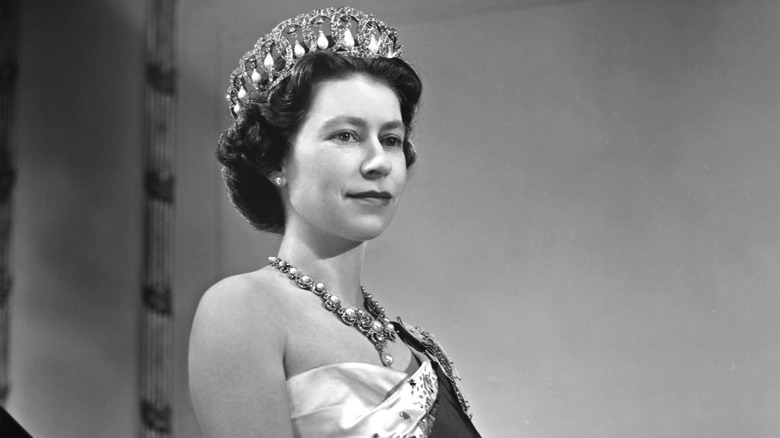 Queen Elizabeth II in vintage black and white photo