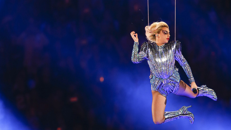 Lady Gaga suspended in air