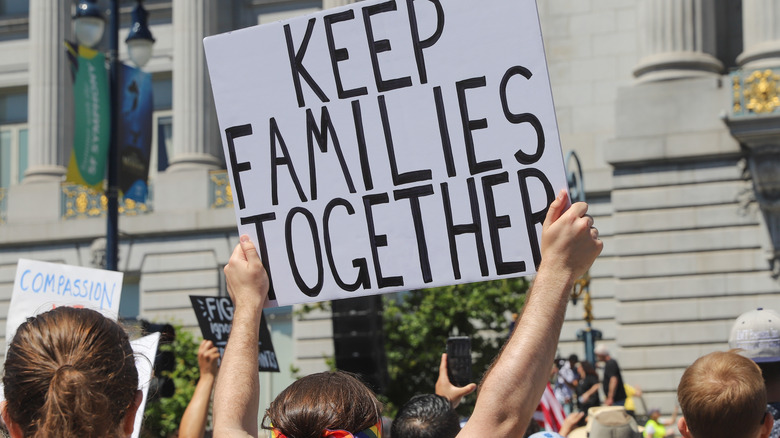 A crowd protesting outside the White House