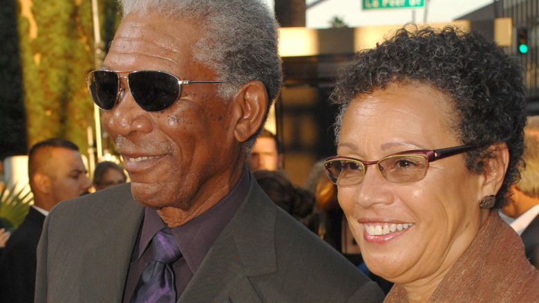 Morgan Freeman and Myrna Colley-Lee smile at red carpet event