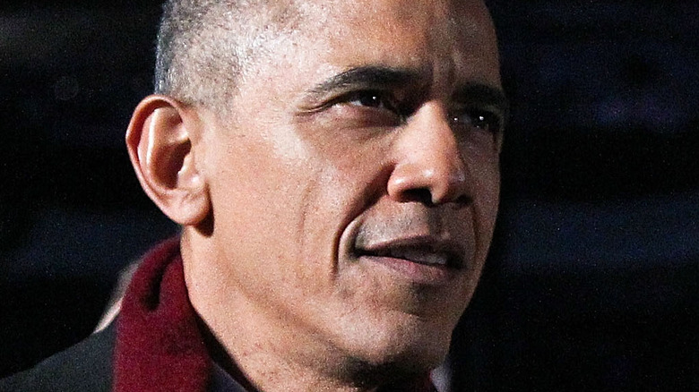 Barack Obama staring intently to the right