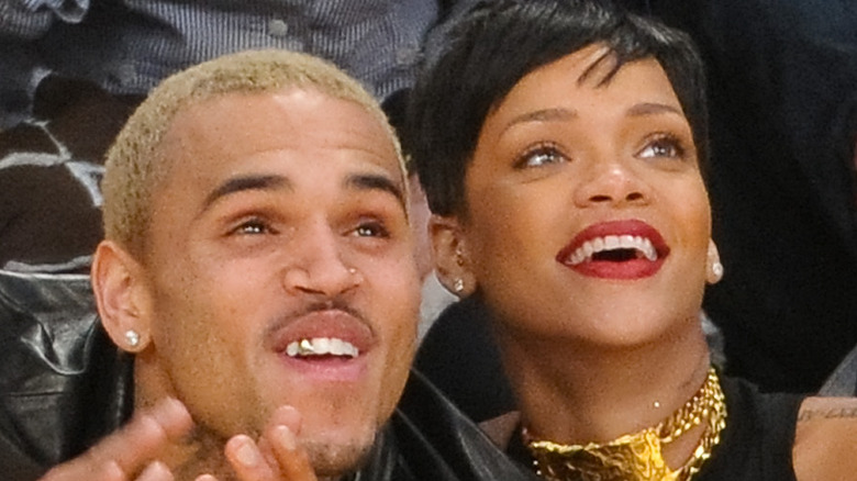 Chris Brown and Rihanna at a sporting event