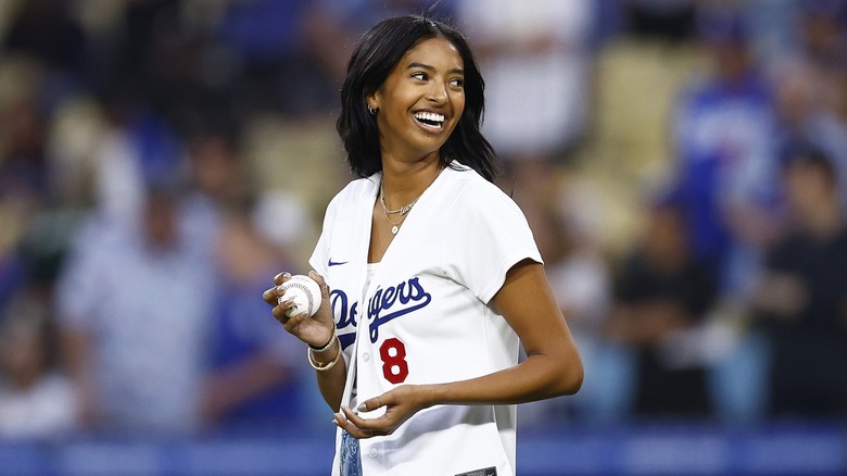 Natalia Bryant throws ceremonial pitch at Dodger Stadium