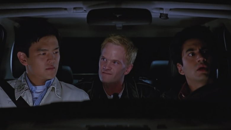 John Cho, Neil Patrick Harris, and Kal Penn in a car