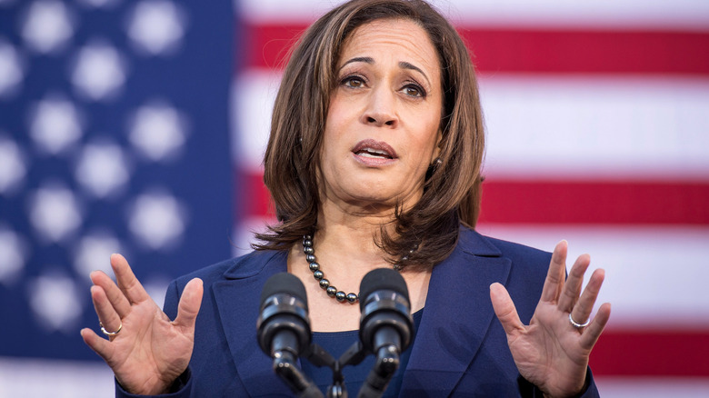 Kamala Harris speaking at event 