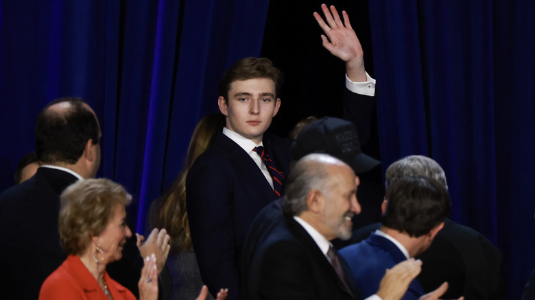 Barron Trump waves to supporters on election night