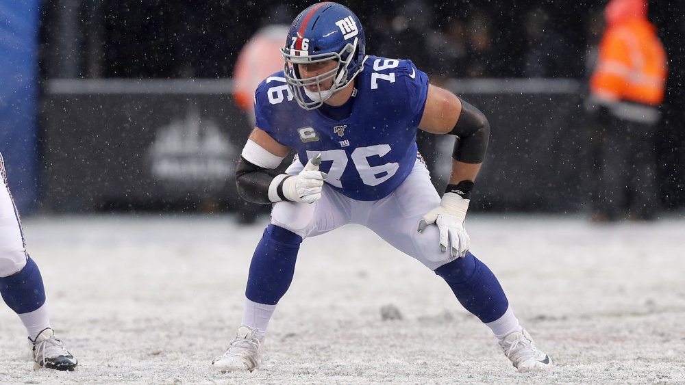 NFL player Nate Solder on the field for the New York Giants