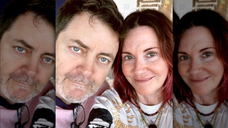 Nick Offerman and Megan Mullally smiling