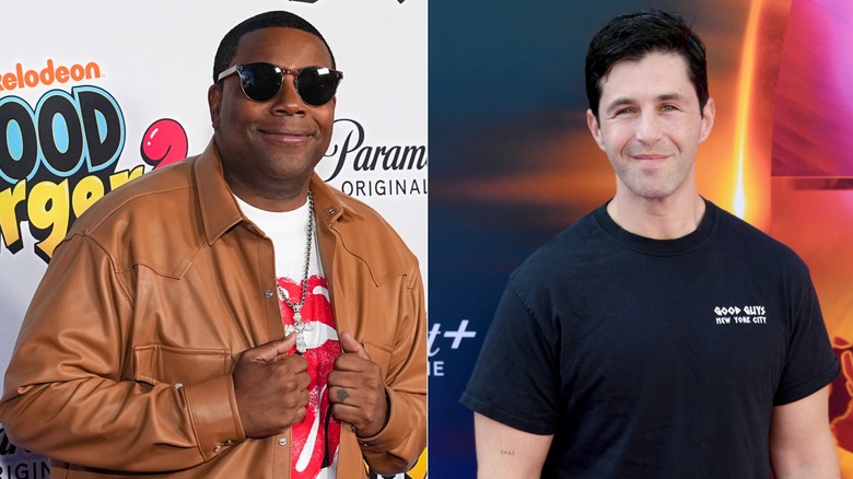 Kenan Thompson (left) wearing a brown leather jacket and sunglasses and Josh Peck (right) wearing a black t-shirt