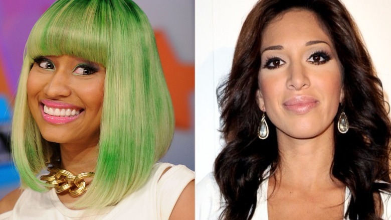 Nicki Minaj wearing green hair, Farrah Abraham in white dress