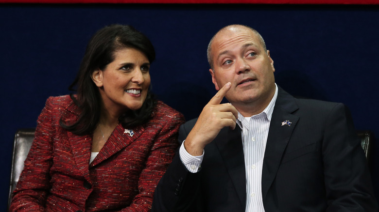 Nikki Haley smiling, Michael Bill Haley pointing