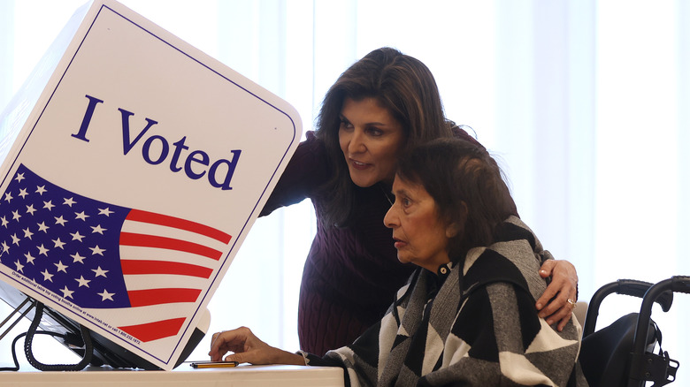 Nikki Haley voting with mother Raj