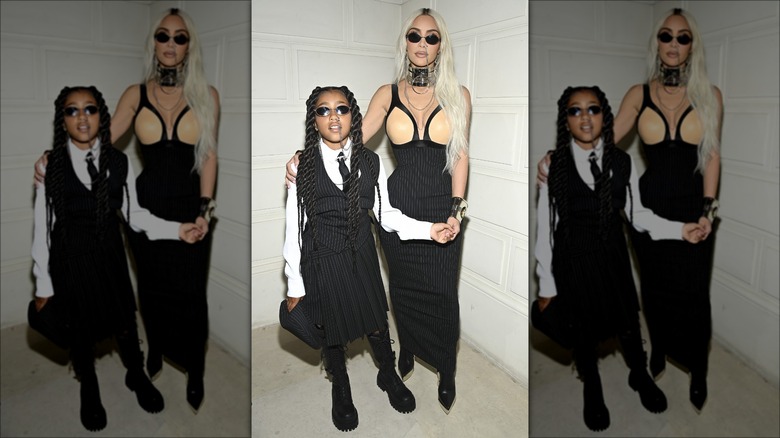 Kim Kardashian and North West wearing nose ring chains at Paris Fashion Week