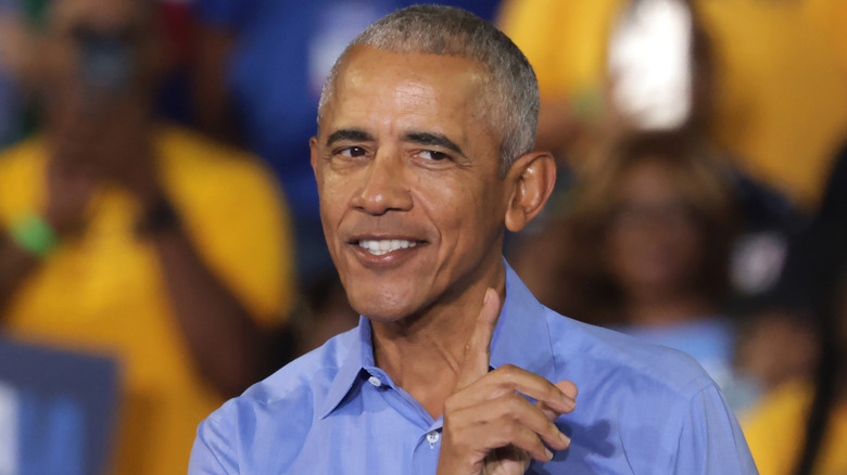 Barack Obama smiling at a campaign event