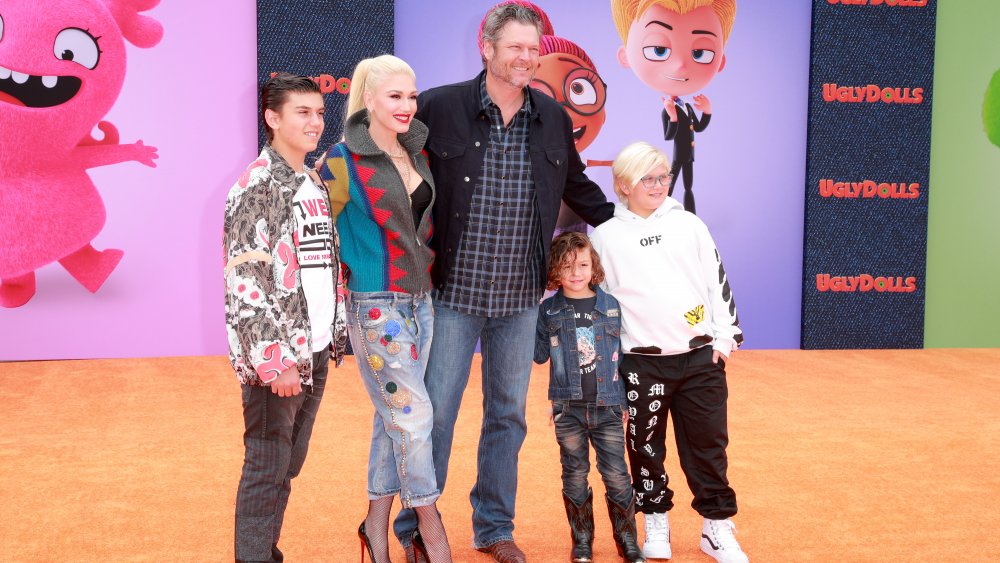 Blake Shelton and Gwen Stefani with her sons at the Ugly Dolls premiere