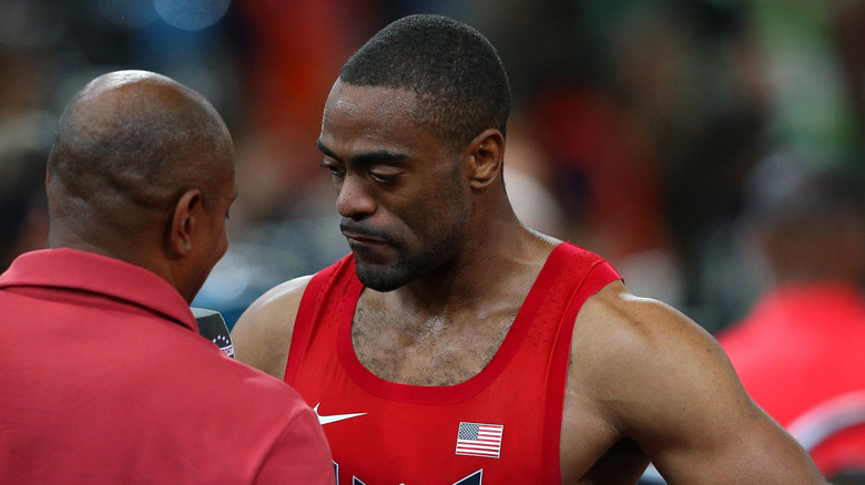 Tyson Gay with a disappointed look