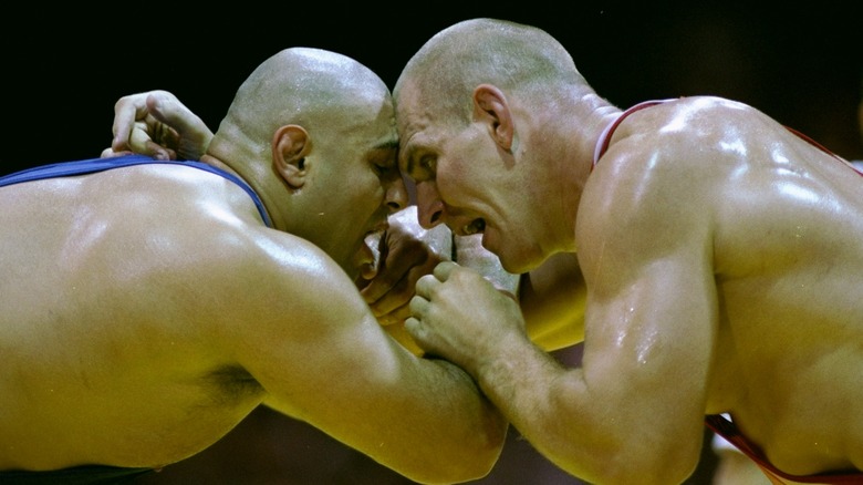 Siamak Ghaffari butts heads with Aleksandr Karelin 