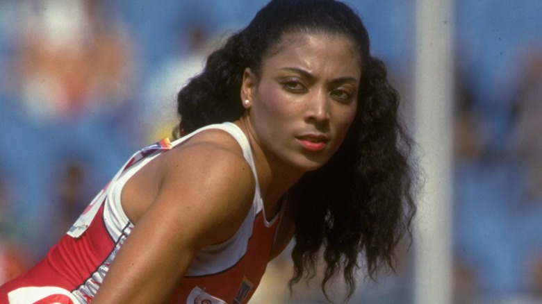 Florence Griffith-Joyner, leaning forward