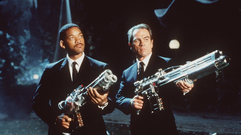 Will Smith and Tommy Lee Jones as Agent J and Agent K battle aliens in "Men in Black"