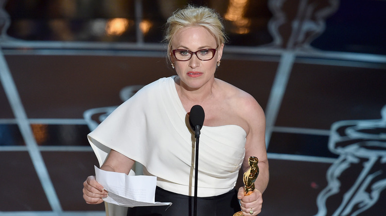 Patricia Arquette giving an acceptance speech