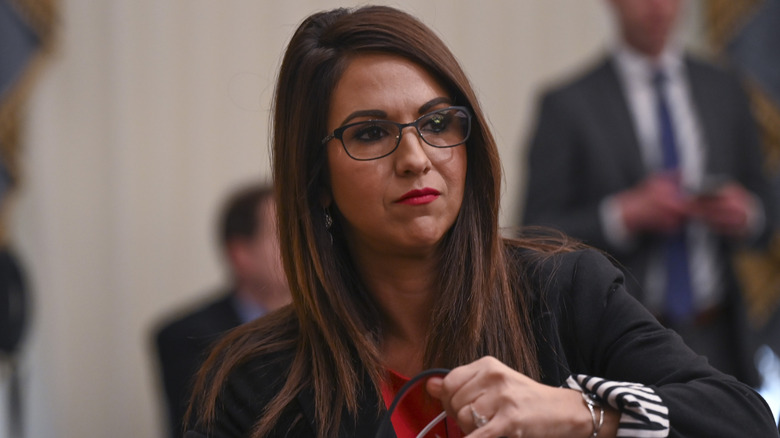 Lauren Boebert frowning during a 2022 budget hearing