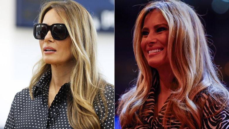 Side-by-side images of Melania Trump wearing neutrals around the time of the election.