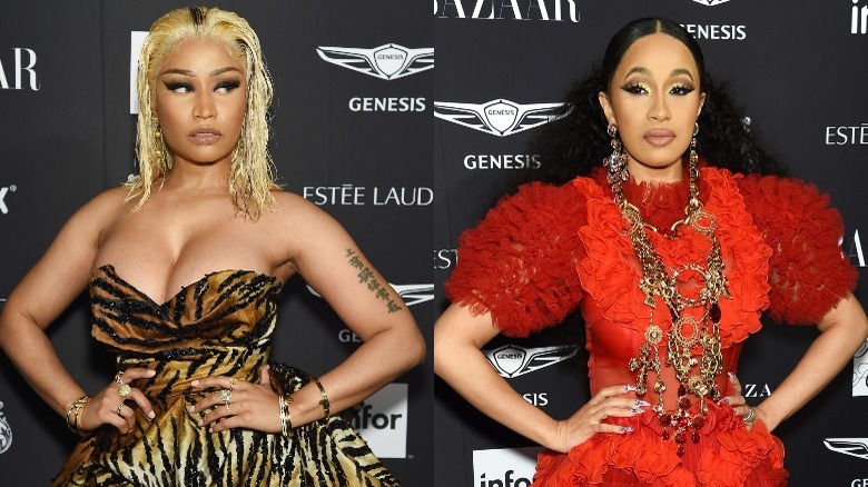 Nicki Minaj and Cardi B attend the Harper's Bazaar New York Fashion Week party in September 2018