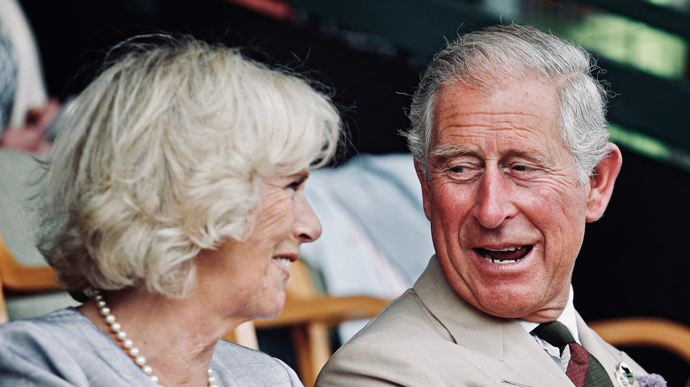 Prince Charles and Camilla smiling at event in 2013