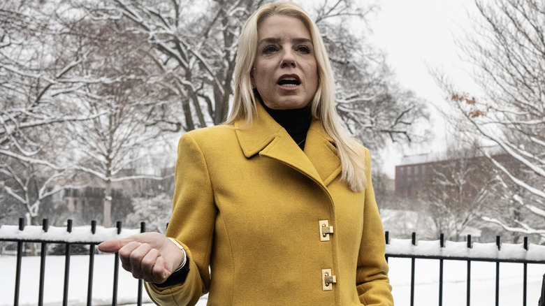 Pam Bondi speaking to reporters outside the White House