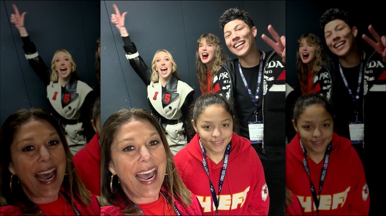 Randi, Brittany, Jackson Mahomes and Taylor Swift cheering