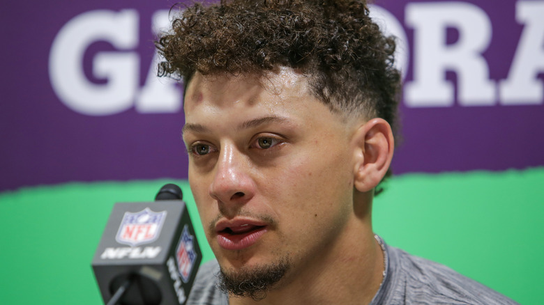 Patrick Mahomes speaks to the media after losing the 2025 Super Bowl.