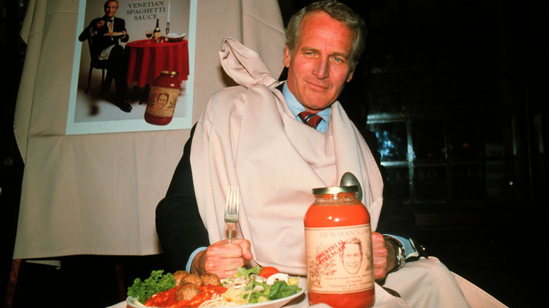 Paul Newman with his pasta sauce and food
