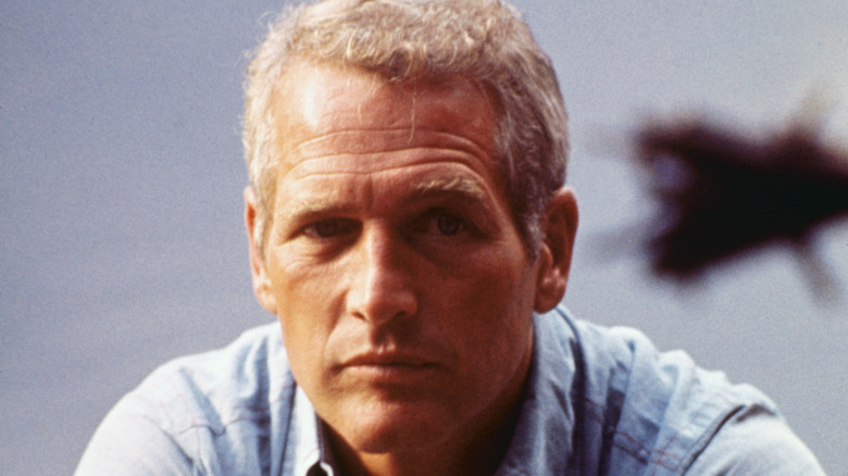 Paul Newman short gray hair frowning