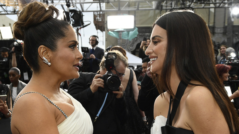 Salma Hayek and Penelope Cruz talking in 2020