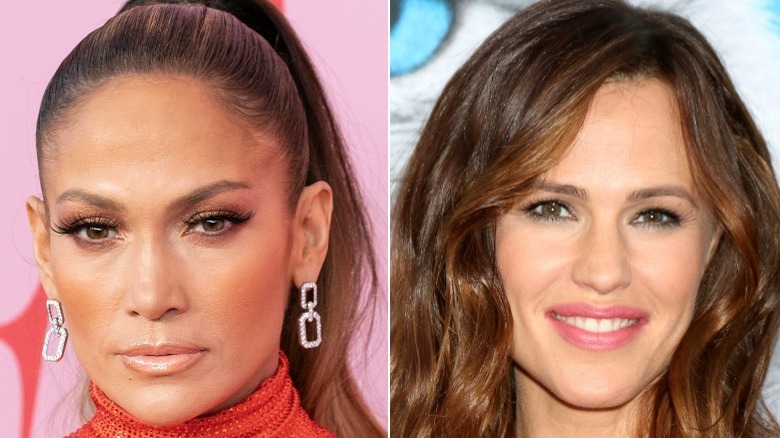 Jennifer Lopez and Jennifer Garner posing in split image