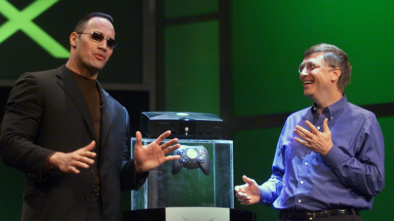 The Rock and Bill Gates on stage