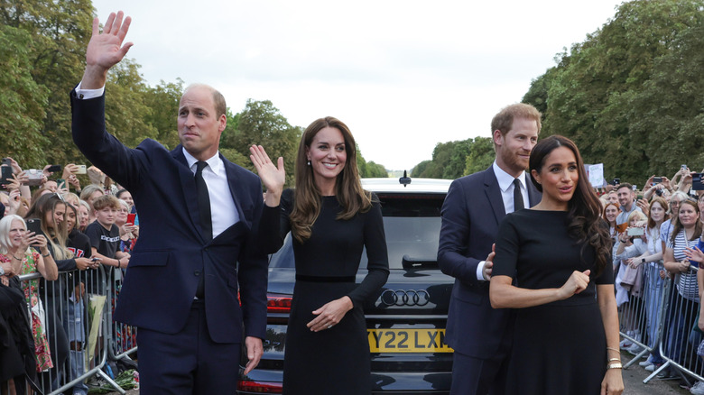 Prince William, Kate Middleton, Prince Harry, Meghan Markle at funeral