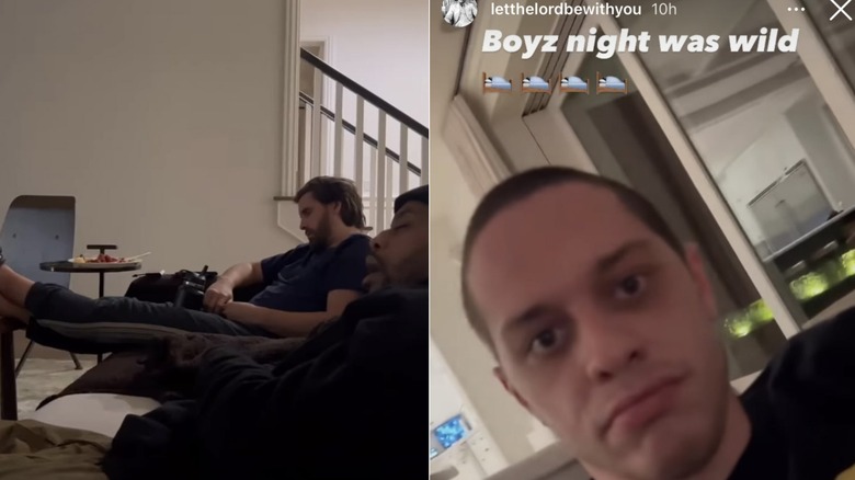 Scott Disick sleeping while Pete Davidson looks confused