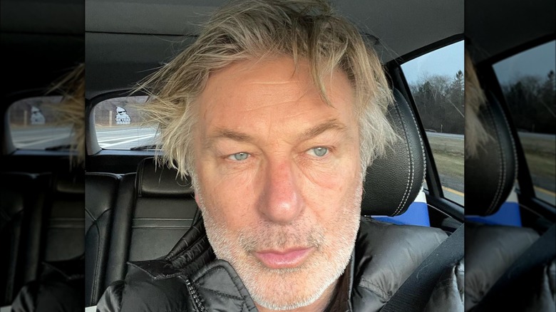 Alec Baldwin messy hair car selfie