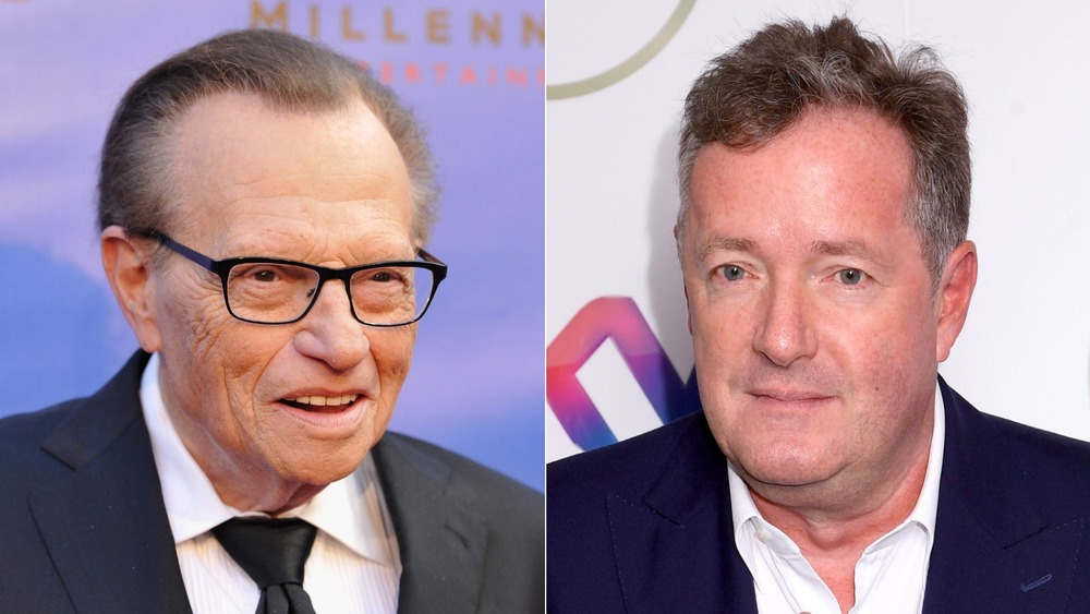 Larry King and Piers Morgan posing in split image