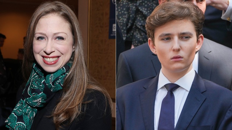 Chelsea Clinton and Barron Trump split image