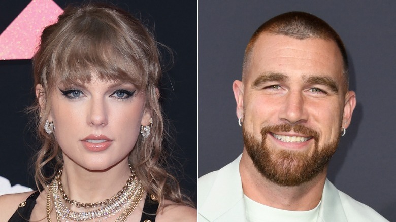 Taylor Swift and Travis Kelce smiling