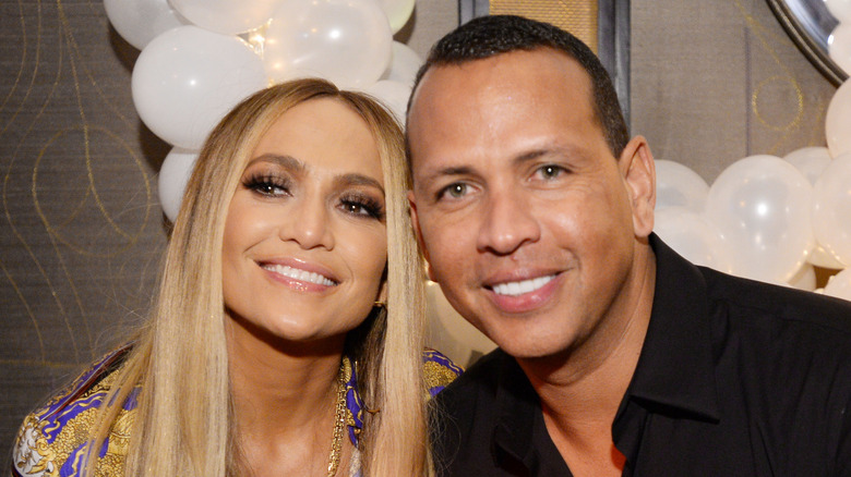 Jennifer Lopez and Alex Rodriguez smiling